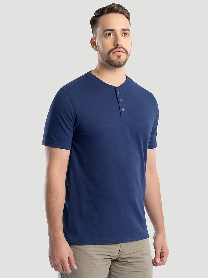 maglia henley da uomo in maglia slub blu estate