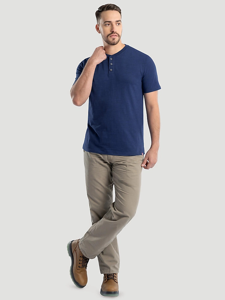 maglia henley da uomo in maglia slub blu estate