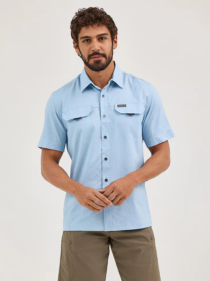 camicia da trekking a maniche corte da uomo color ceruleo