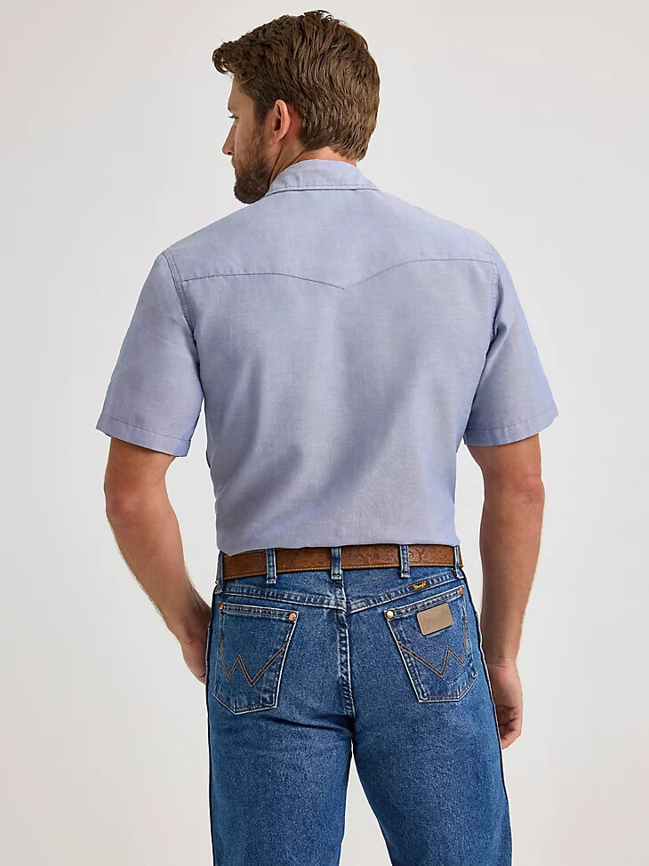camicia in chambray tinta unita con bottoni a pressione western a maniche corte cowboy cut work