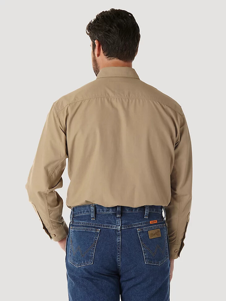 camicia da lavoro in twill riggs ignifuga wrangler fr tinta unita colore cachi