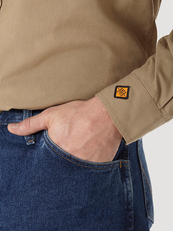 camicia da lavoro in twill riggs ignifuga wrangler fr tinta unita colore cachi