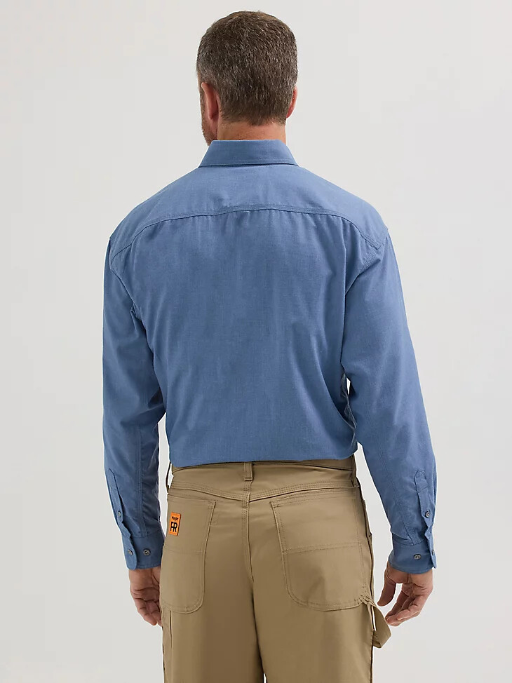 camicia da lavoro con tasca a patta e ignifuga wrangler fr riggs blu chiaro