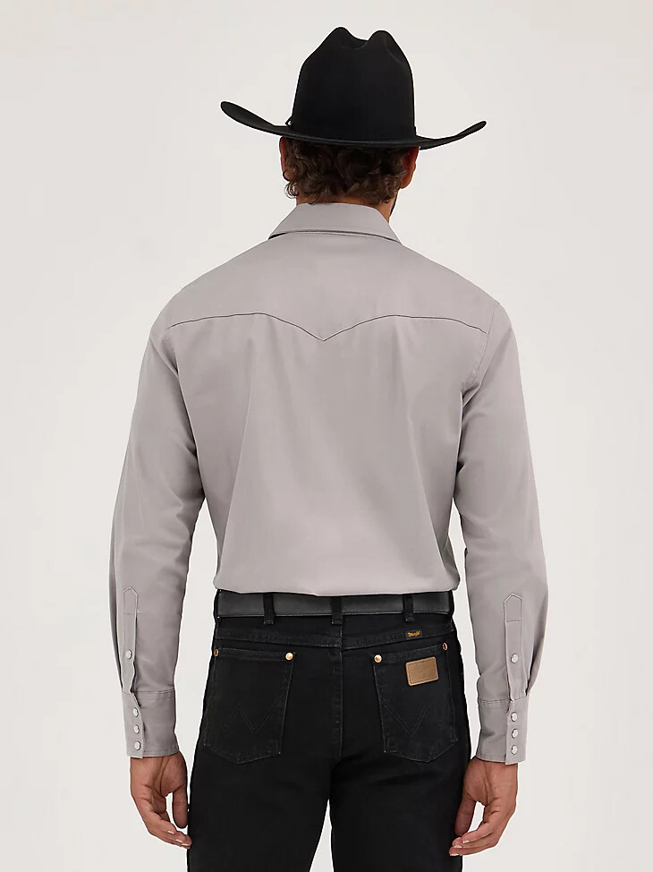 camicia a maniche lunghe con colletto alla francese taglio cowboy comfort avanzato e prestazioni premium tinta unita cemento
