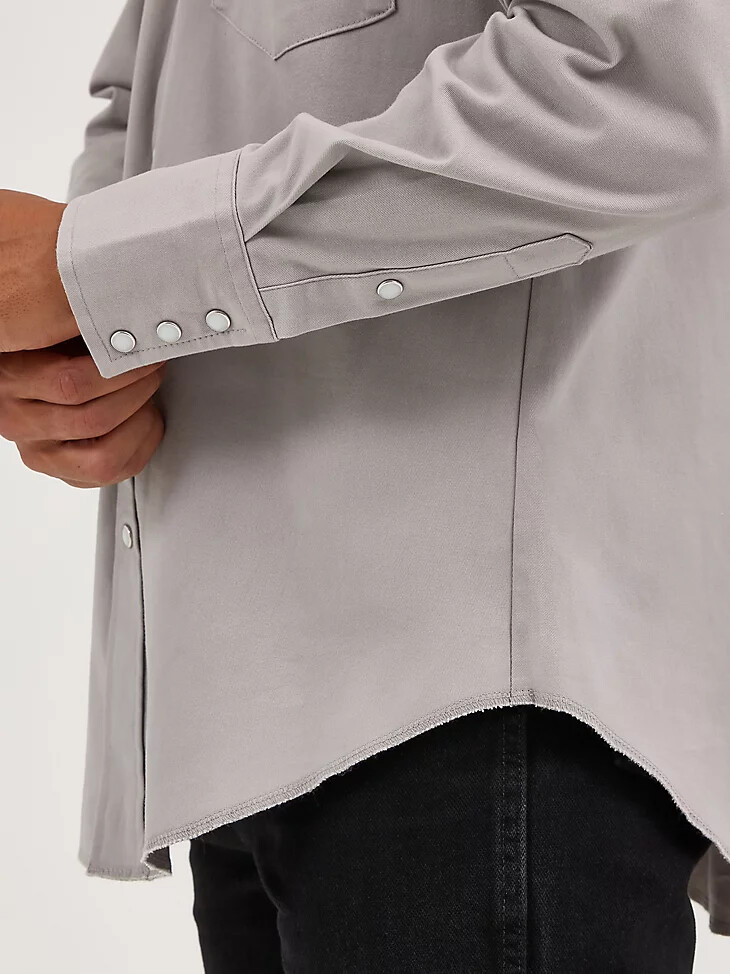 camicia a maniche lunghe con colletto alla francese taglio cowboy comfort avanzato e prestazioni premium tinta unita cemento