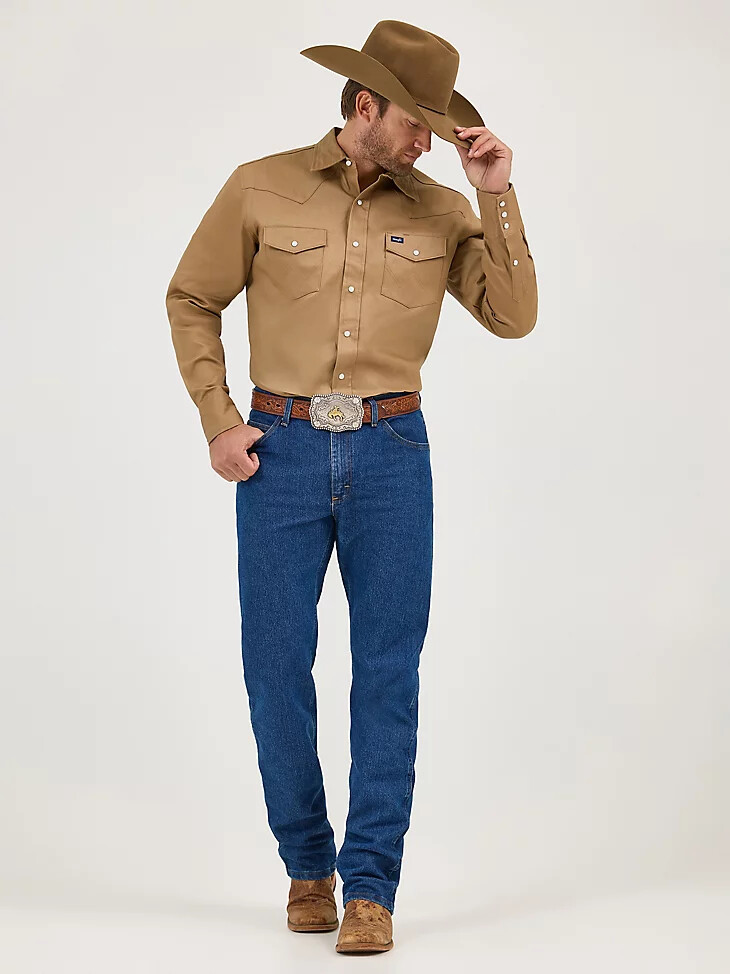 camicia da lavoro western con bottoni automatici in twill con finitura solida cowboy cut rawhide