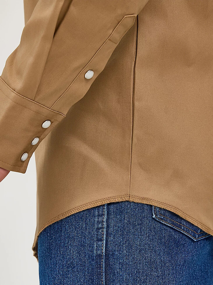 camicia da lavoro western con bottoni automatici in twill con finitura solida cowboy cut rawhide