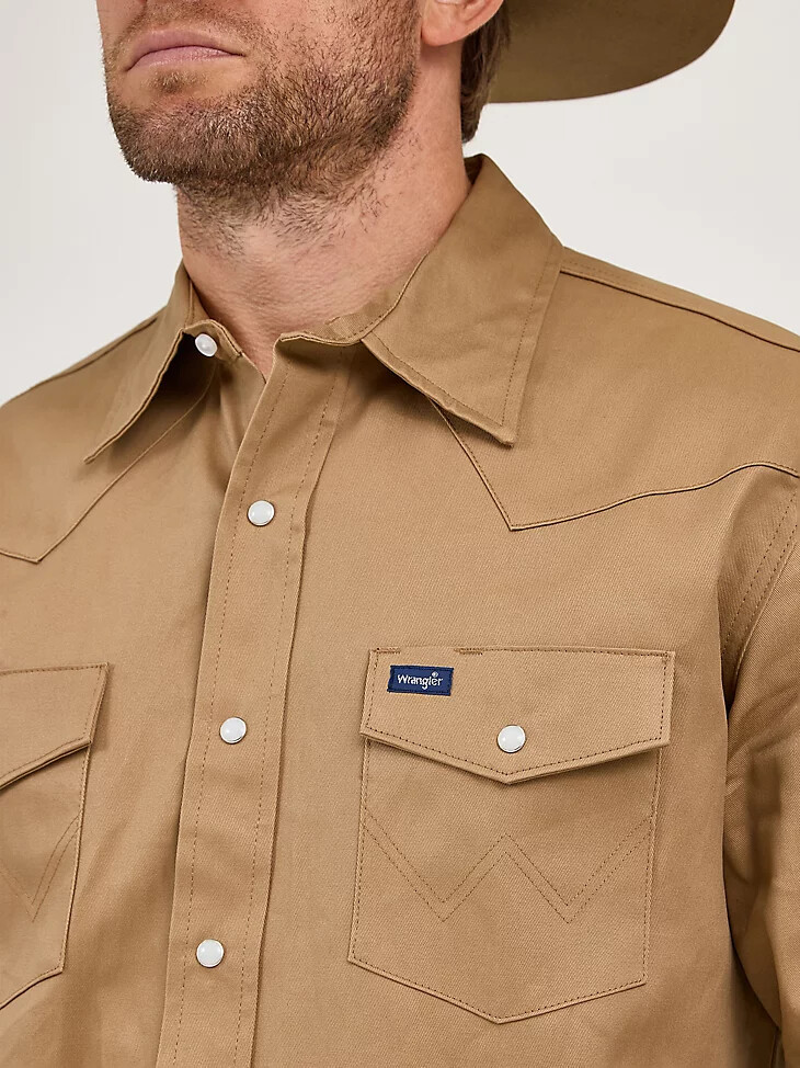 camicia da lavoro western con bottoni automatici in twill con finitura solida cowboy cut rawhide