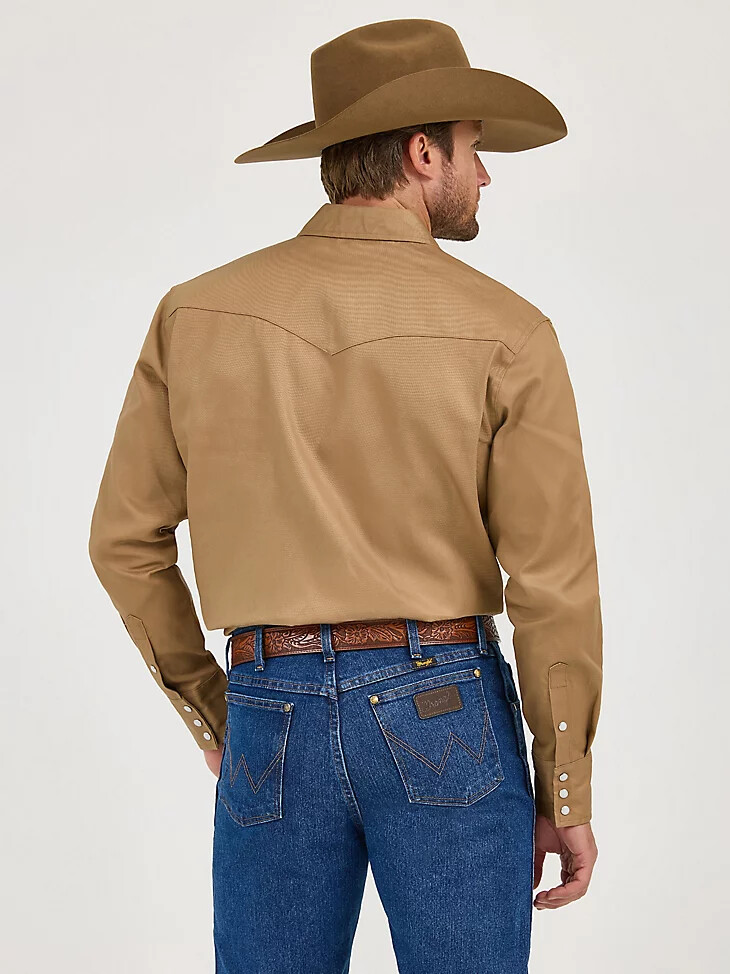 camicia da lavoro western con bottoni automatici in twill con finitura solida cowboy cut rawhide