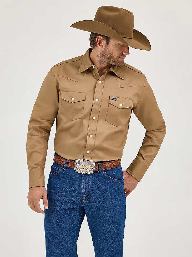 camicia da lavoro western con bottoni automatici in twill con finitura solida cowboy cut rawhide