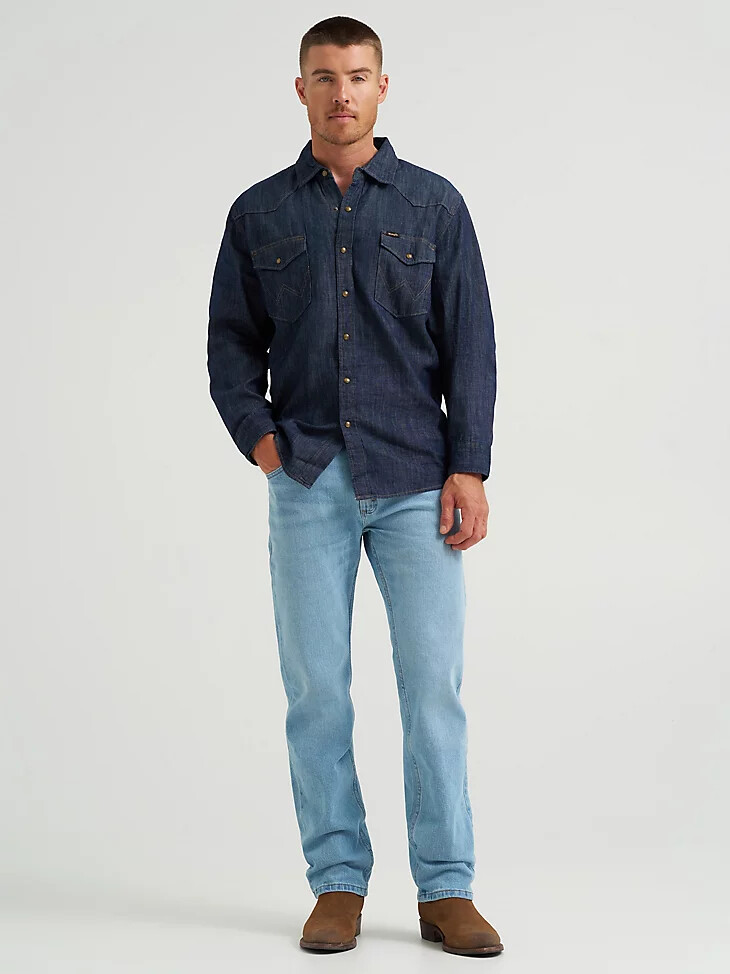 camicia da uomo in denim con bottoni automatici sul davanti stile western lavaggio