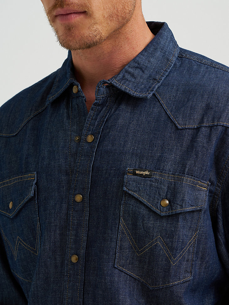 camicia da uomo in denim con bottoni automatici sul davanti stile western lavaggio